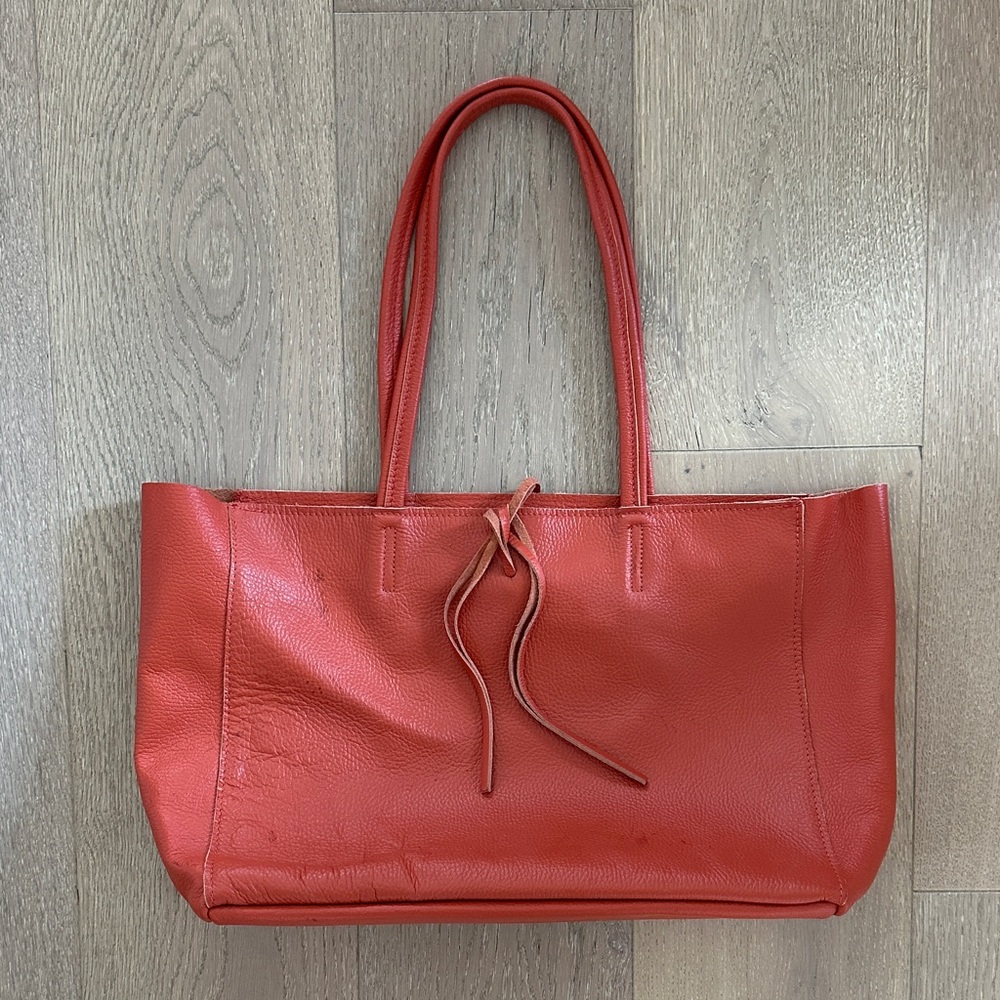 Borse in Pelle Orange Leather Tote Bag